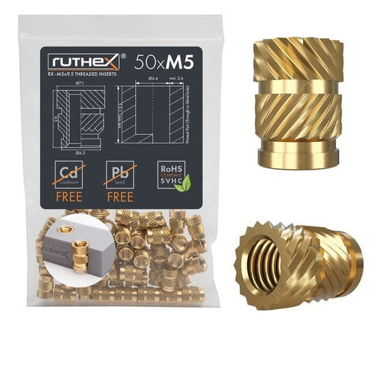Ruthex M5 Gewindeeinsätze RX-M5x9.5 – 50 Stück