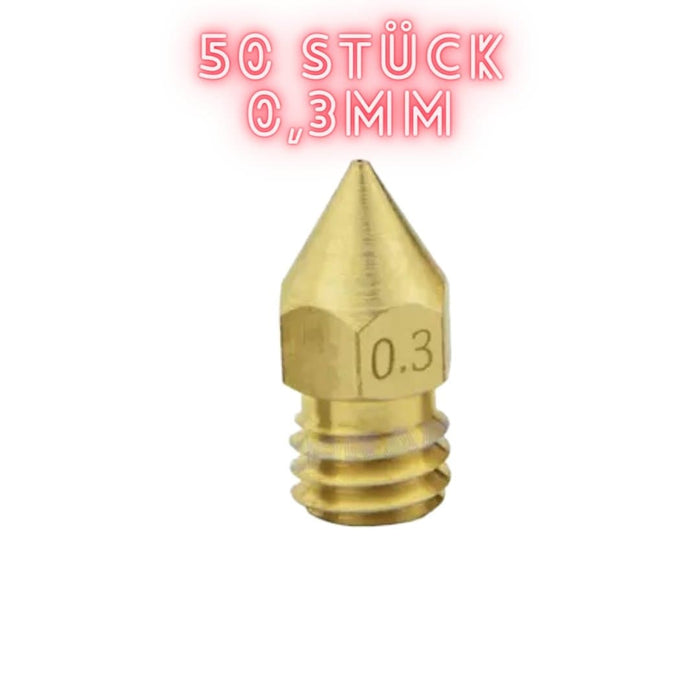 MK8 Messing Düsen 50 Stück Düsen Durchmesser: 0.2mm, 0.3mm, 0.4mm, 0.5mm, 0.6mm, 0.8mm, 1.0mm